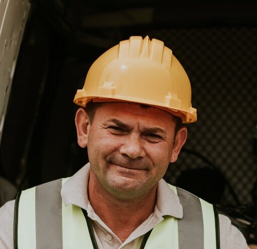 Civil engineer taking a break on a van