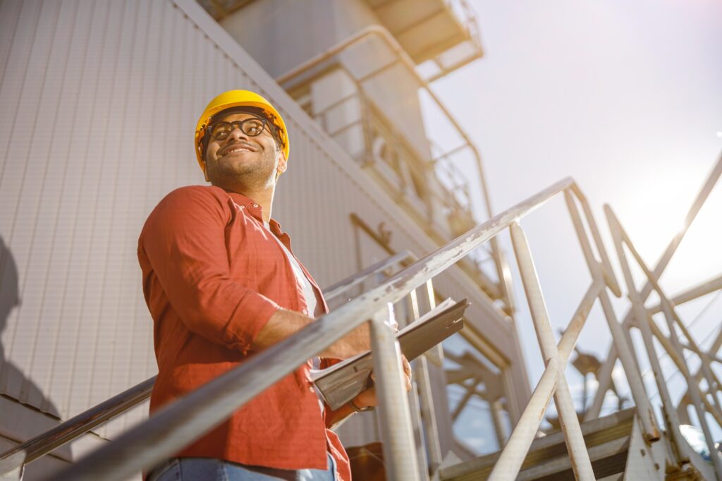 Industrial worker on his job at industrial plant